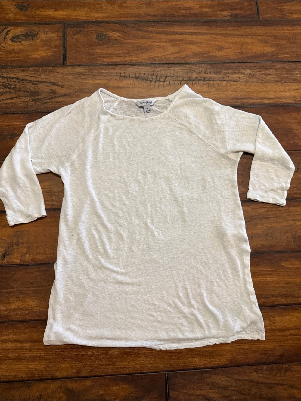 Lucky Brand Off White 3/4 Sleeve Scoop Neck Tee